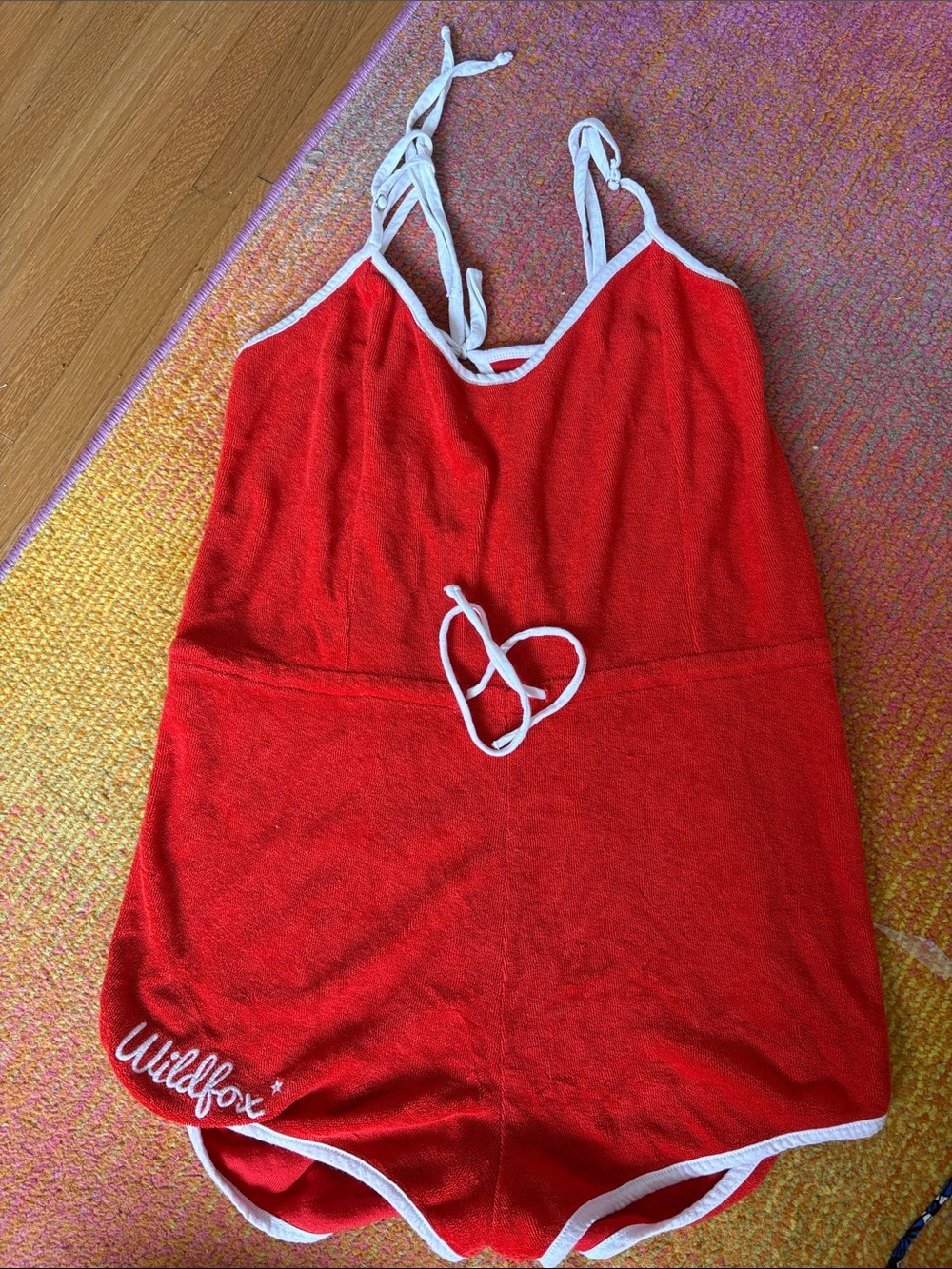 Wildfox Red Terry Romper with White Trim and Tie Straps